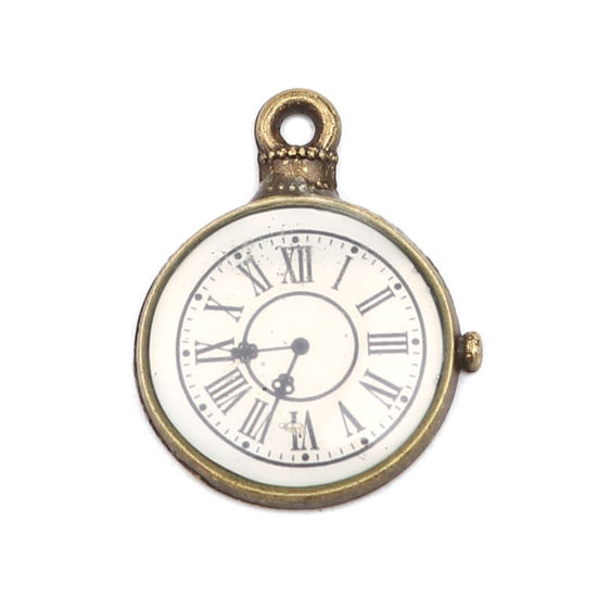Immagine di Zinc Based Alloy Charms Pocket Watch Antique Bronze White 25mm x 19mm, 10 PCs