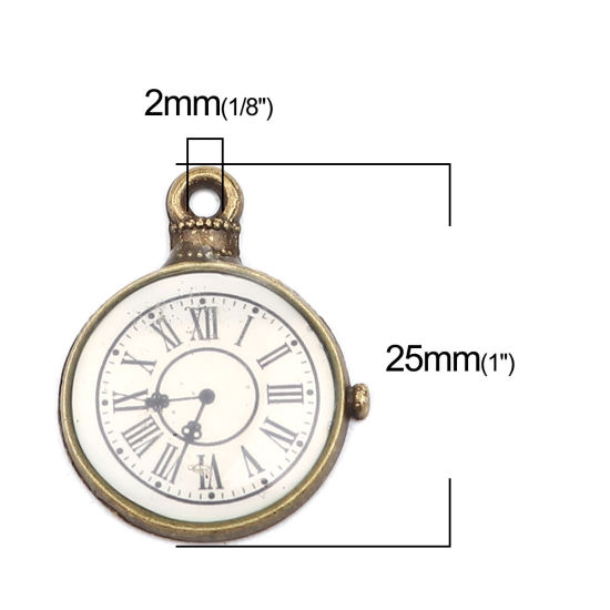 Immagine di Zinc Based Alloy Charms Pocket Watch Antique Bronze White 25mm x 19mm, 10 PCs