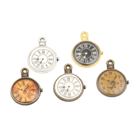 Immagine di Zinc Based Alloy Charms Pocket Watch Antique Bronze White 25mm x 19mm, 10 PCs
