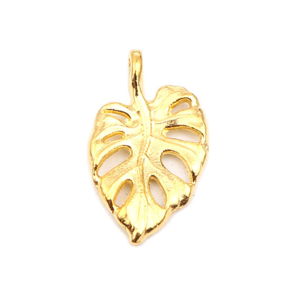 Bild von Zinklegierung Charms Blätter Vergoldet 20mm x 12mm, 50 Stück