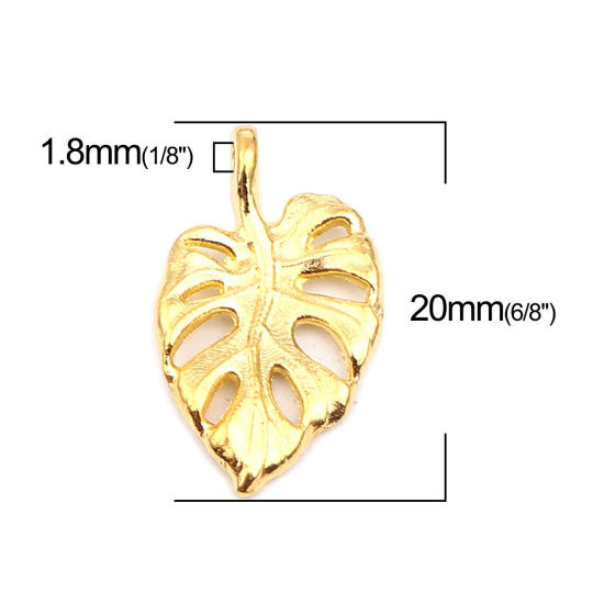 Bild von Zinklegierung Charms Blätter Vergoldet 20mm x 12mm, 50 Stück