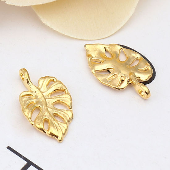 Bild von Zinklegierung Charms Blätter Vergoldet 20mm x 12mm, 50 Stück
