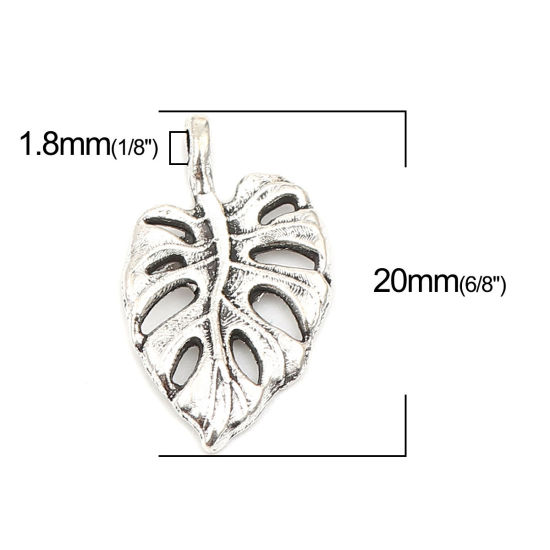 Bild von Zinklegierung Charms Blätter Antik Silber 20mm x 12mm, 50 Stück