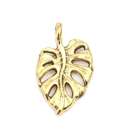 Bild von Zinklegierung Charms Blätter Antik Gold 20mm x 12mm, 50 Stück