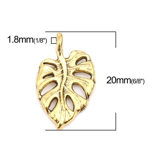 Bild von Zinklegierung Charms Blätter Antik Gold 20mm x 12mm, 50 Stück