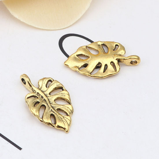 Bild von Zinklegierung Charms Blätter Antik Gold 20mm x 12mm, 50 Stück