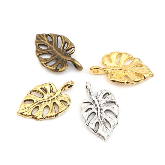 Bild von Zinklegierung Charms Blätter Antik Gold 20mm x 12mm, 50 Stück