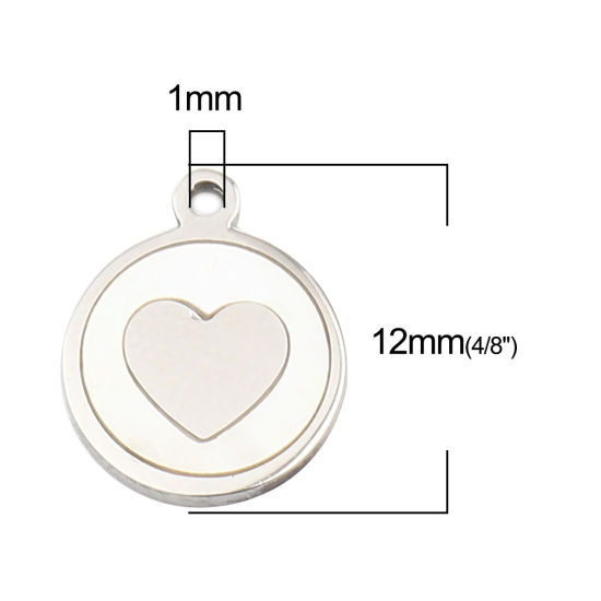 304ステンレス鋼 + シェル チャーム 円形 シルバートーン ハート 12mm x 10mm、 1 個 の画像