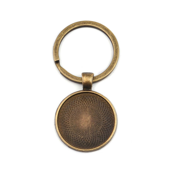 Image de Porte-Clés en Alliage de Zinc Bronze Antique Rond Cabochon Rapportable (Convenable à 25mm Dia) 60mm x 30mm, 5 Pcs
