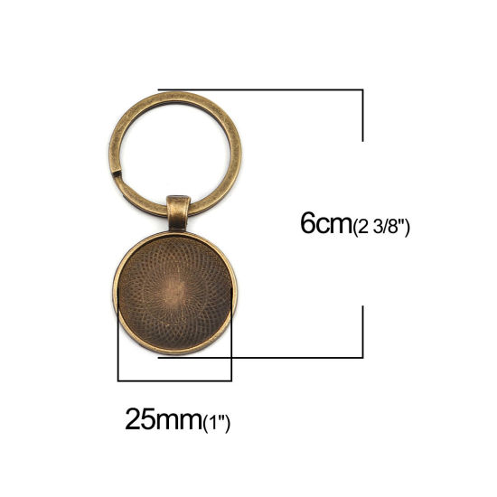Image de Porte-Clés en Alliage de Zinc Bronze Antique Rond Cabochon Rapportable (Convenable à 25mm Dia) 60mm x 30mm, 5 Pcs
