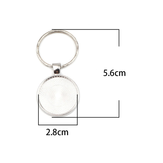 Image de 5 Pcs Porte-Clés en Alliage de Zinc Argent Mat Rond Cabochon Rapportable (Convient 25mm Dia ) 56mm x 28mm