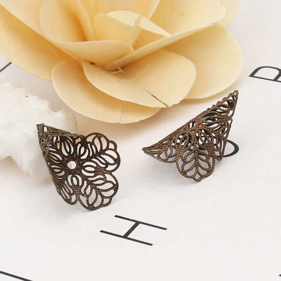 Imagen de Brass Bead Cap Cone Antique Bronze Flower (Fit Beads Size: 20mm Dia.) 27mm x 19mm, 10 PCs