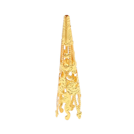 Bild von Messing Perlkappen Kegel Vergoldet Filigran (Für Perlengröße: 10mm D.) 41mm x 9mm, 20 Stück