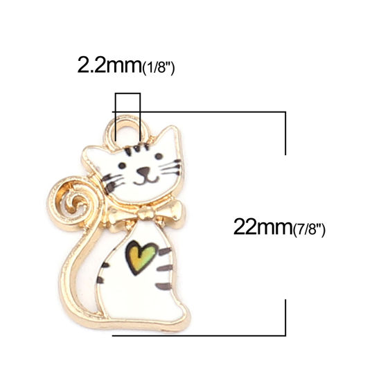 Immagine di Zinc Based Alloy Charms Cat Animal Gold Plated Multicolor Enamel 22mm x 13mm, 10 PCs