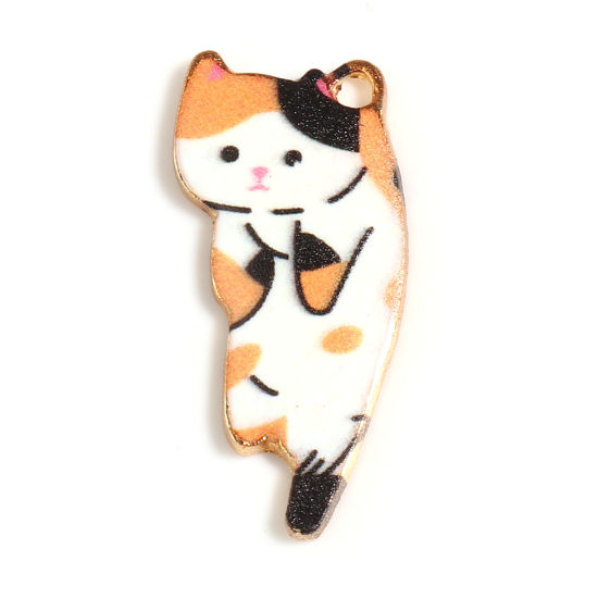 Immagine di Zinc Based Alloy Charms Cat Animal Gold Plated Multicolor Enamel 25mm x 13mm, 10 PCs