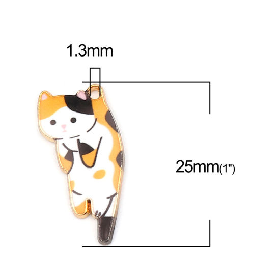 Immagine di Zinc Based Alloy Charms Cat Animal Gold Plated Multicolor Enamel 25mm x 13mm, 10 PCs