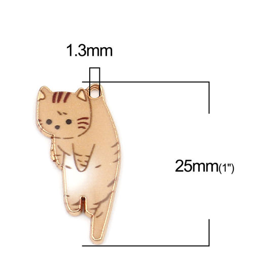 Immagine di Zinc Based Alloy Charms Cat Animal Gold Plated Light Coffee Enamel 25mm x 13mm, 10 PCs