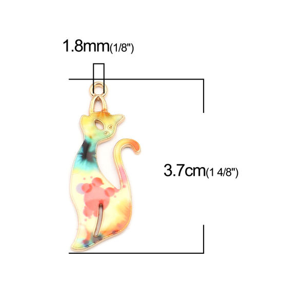 Immagine di Zinc Based Alloy Pendants Cat Animal Gold Plated Multicolor Flower Enamel 37mm x 13mm, 10 PCs