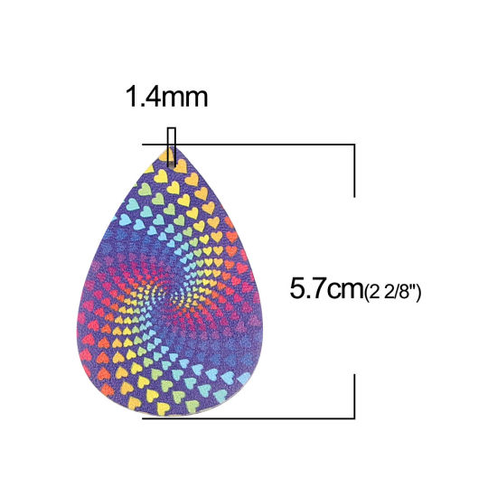 ポリウレタン ペンダント 滴 ドロップ 多色 ハート 57mm x 38mm、 5 個 の画像