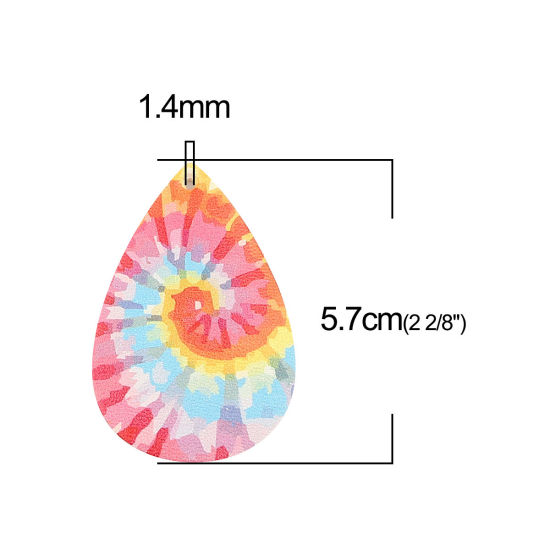 ポリウレタン エスニック ペンダント 滴 ドロップ 多色 スワール タイダイ 57mm x 38mm、 5 個 の画像