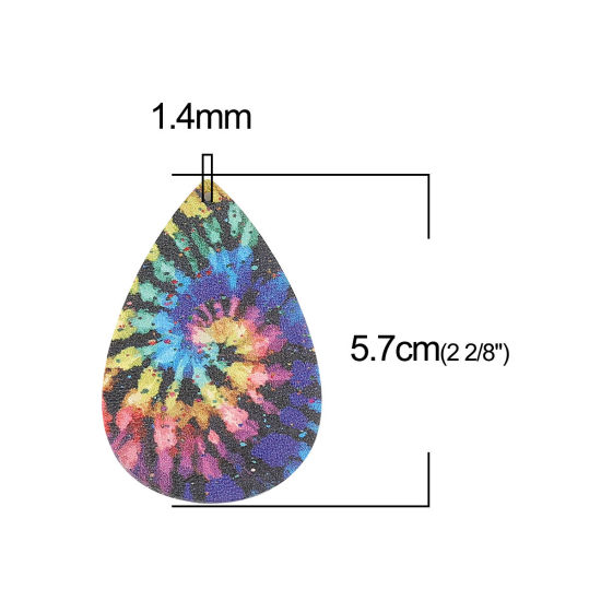 ポリウレタン エスニック ペンダント 滴 ドロップ 多色 スワール タイダイ 57mm x 38mm、 5 個 の画像