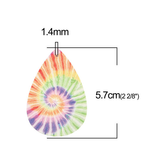 ポリウレタン エスニック ペンダント 滴 ドロップ 多色 スワール タイダイ 57mm x 38mm、 5 個 の画像