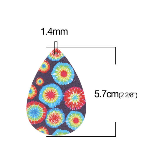 ポリウレタン エスニック ペンダント 花火 多色 しずく タイダイ 57mm x 38mm、 5 個 の画像