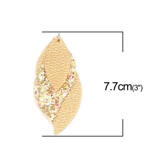 ポリウレタン ペンダント 葉 シャンパン スパンコール 77mm x 34mm、 5 個 の画像
