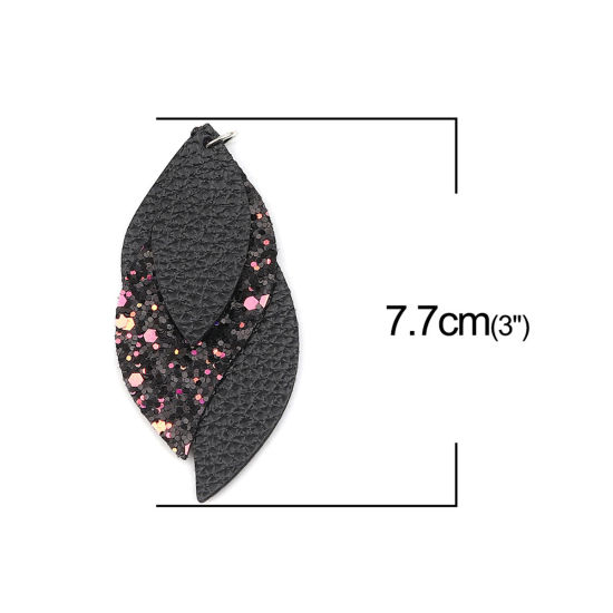 ポリウレタン ペンダント 葉 黒 スパンコール 77mm x 34mm、 5 個 の画像