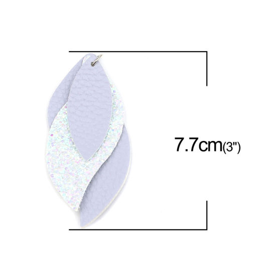 ポリウレタン ペンダント 葉 ブルーグレー ABカラー スパンコール 77mm x 34mm、 5 個 の画像
