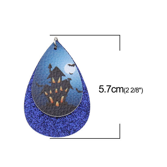 ポリウレタン ペンダント 滴 ドロップ サファイア・ブルー ハロウィンお化け屋敷 スパンコール 57mm x 37mm、 5 個 の画像