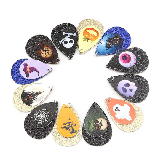 ポリウレタン ペンダント 滴 ドロップ サファイア・ブルー ハロウィンお化け屋敷 スパンコール 57mm x 37mm、 5 個 の画像