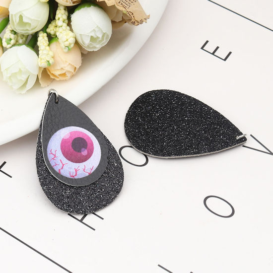ポリウレタン ハロウィン ペンダント 滴 ドロップ 黒 目 スパンコール 57mm x 37mm、 5 個 の画像