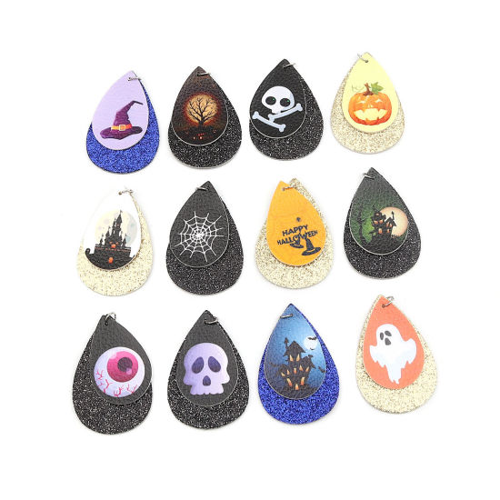 ポリウレタン ハロウィン ペンダント 滴 ドロップ 黒 目 スパンコール 57mm x 37mm、 5 個 の画像