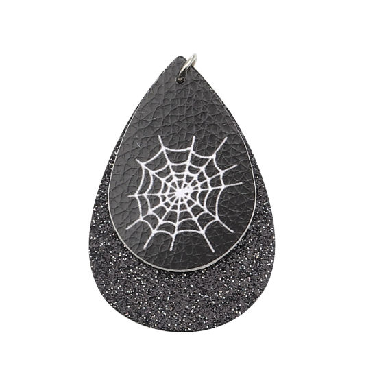 ポリウレタン ペンダント 滴 ドロップ 黒 ハロウィーン・クモの巣 スパンコール 57mm x 37mm、 5 個 の画像