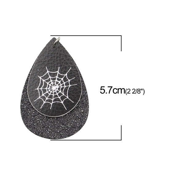 ポリウレタン ペンダント 滴 ドロップ 黒 ハロウィーン・クモの巣 スパンコール 57mm x 37mm、 5 個 の画像