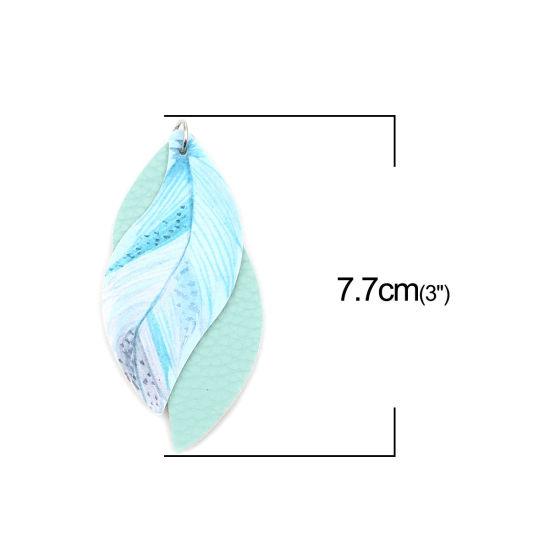 Imagen de PU Leather Pendants Leaf Mintgreen Feather 77mm x 34mm, 5 PCs