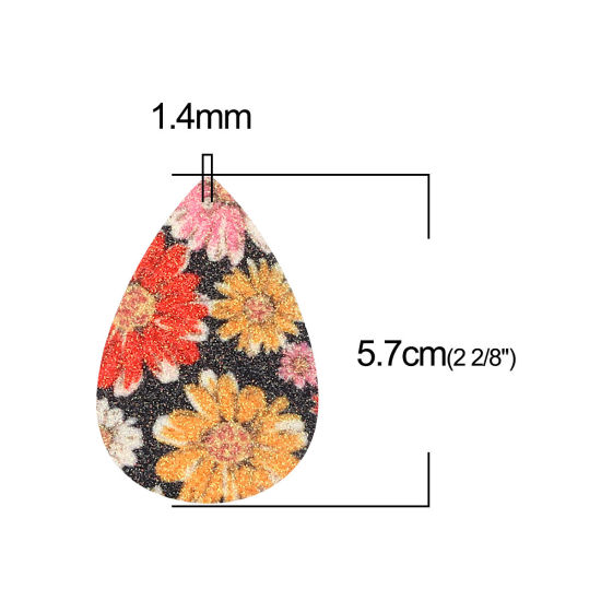 ポリウレタン ペンダント 滴 ドロップ 多色 ヒマワリ きらめき 57mm x 37mm、 10 個 の画像