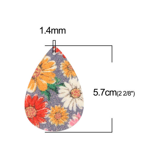 ポリウレタン ペンダント 滴 ドロップ 多色 ヒマワリ きらめき 57mm x 37mm、 10 個 の画像