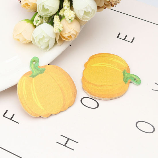 Immagine di PU Leather Pendants Orange Halloween Pumpkin 47mm x 45mm, 5 PCs