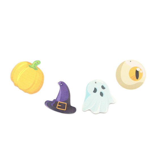 Immagine di PU Leather Pendants Orange Halloween Pumpkin 47mm x 45mm, 5 PCs