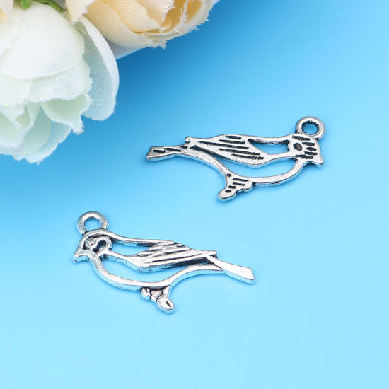 Image de Breloques en Alliage de Zinc Oiseau Argent Vieilli 25mm x 20mm, 50 Pcs