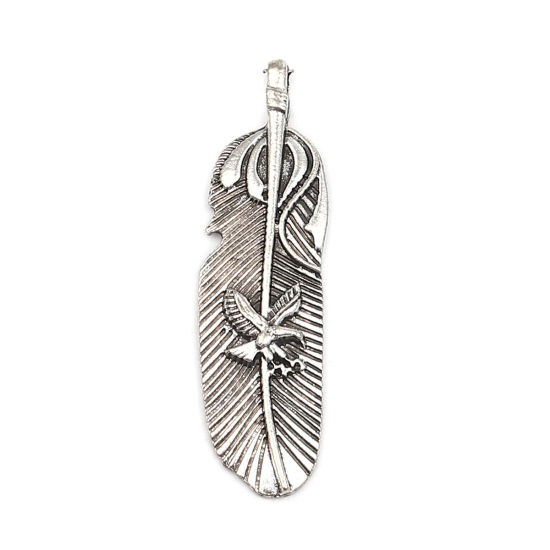 Picture of Zinc Based Alloy Pendants Feather Antique Silver Color Eagle 55mm x 15mm, 10 PCs