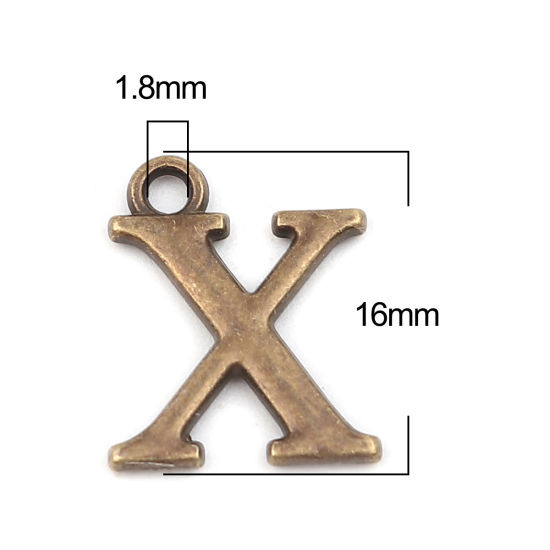 Picture of 1 Set ( 26 PCs/Set) Zinc Based Alloy Charms Antique Bronze Capital Alphabet Initial Letter Message " A-Z " 16mm x 12mm