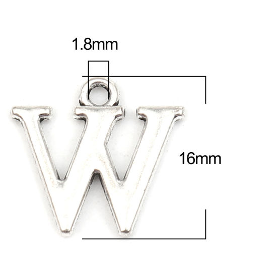 Picture of 1 Set ( 26 PCs/Set) Zinc Based Alloy Charms Antique Silver Color Capital Alphabet Initial Letter Message " A-Z " 16mm x 12mm