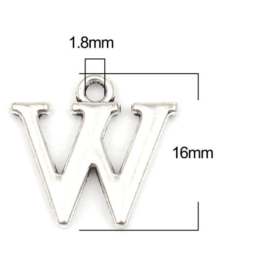Picture of 1 Set ( 26 PCs/Set) Zinc Based Alloy Charms Antique Silver Color Capital Alphabet Initial Letter Message " A-Z " 16mm x 12mm