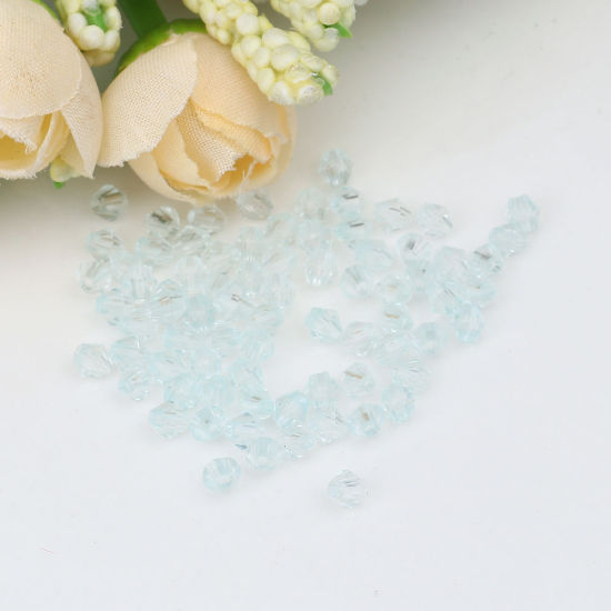 アクリル ビーズ 六角 青磁色 ファセット・カット 約 4mm x 4mm、 穴：約 1.1mm、 500 個 の画像