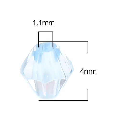 アクリル ビーズ 六角 青 ファセット・カット 約 4mm x 4mm、 穴：約 1.1mm、 500 個 の画像
