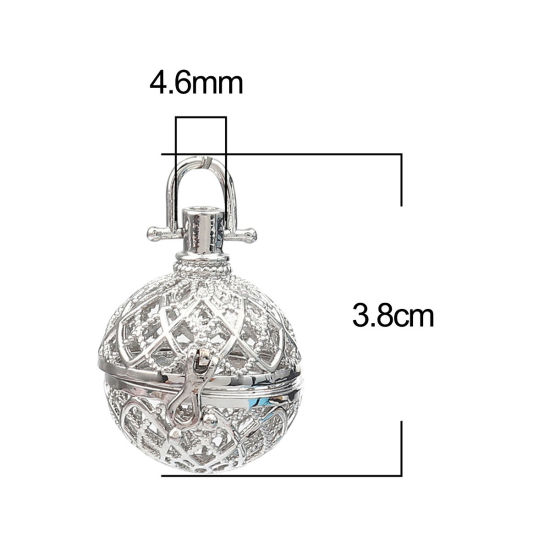 Picture of Zinc Based Alloy Pendants Mexican Angel Caller Bola Harmony Ball Wish Box Locket Filigree Silver Tone Can Open (Fits 20mm Beads) 38mm x 29mm, 2 PCs