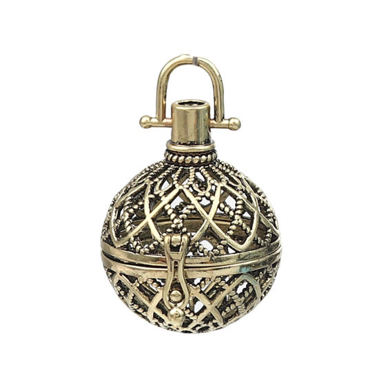 Picture of Zinc Based Alloy Pendants Mexican Angel Caller Bola Harmony Ball Wish Box Locket Filigree Antique Bronze Can Open (Fits 20mm Beads) 38mm x 29mm, 2 PCs